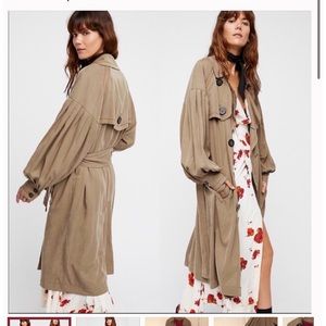 FREE PEOPLE BALLOON SLEEVE TRENCH COAT sz Xs Oversized Double Breasted Wrap